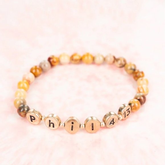 One Blessed Nana Jewelry - ❤️* NWT  BOUTIQUE  ALAYNA BROWN GOLDTONE 'PHIL 4:13' BEADED STRETCH BRACELET